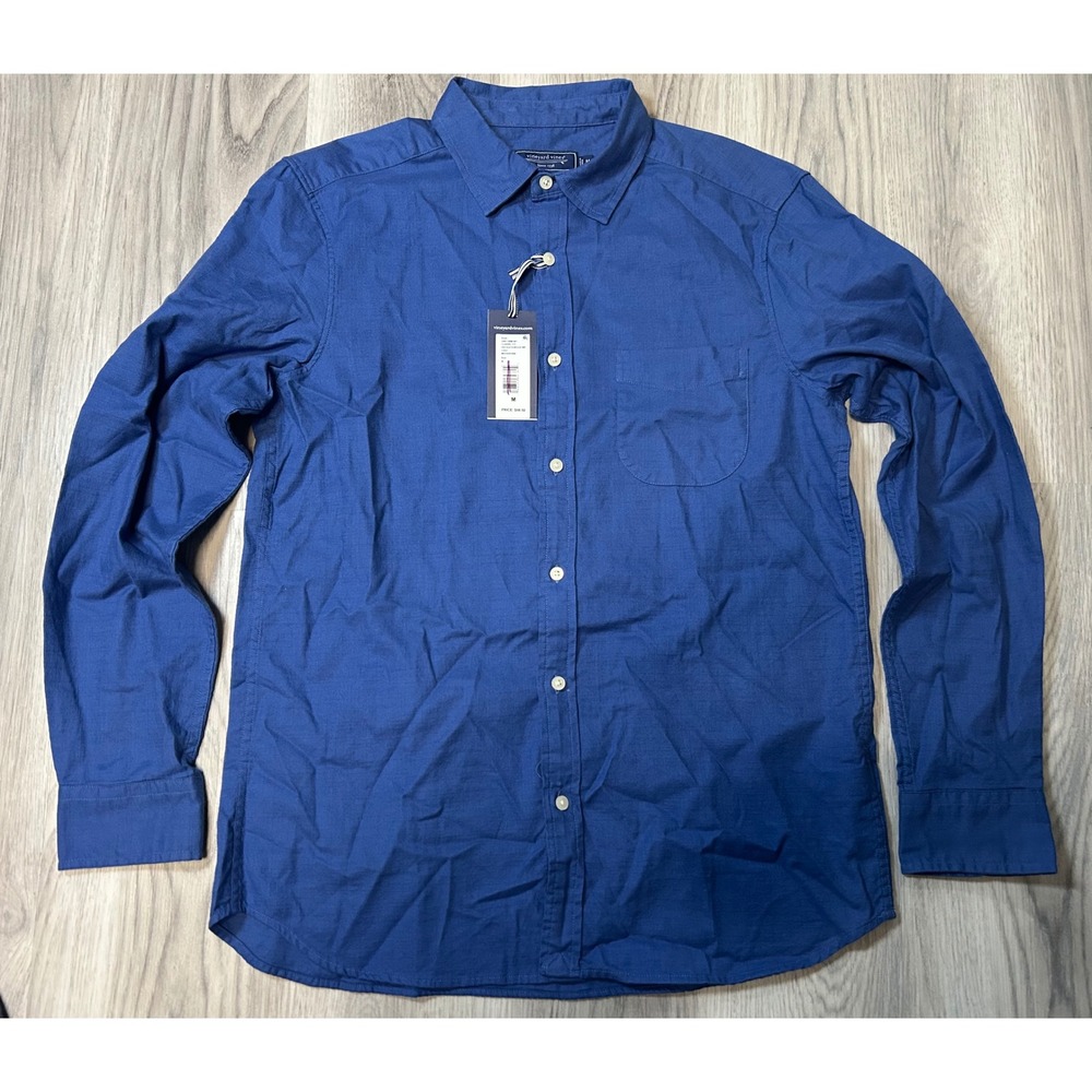 Vineyard Vines Mens Classic Solid Slub Shirt Cotton Medium Moonshine Blue NWT